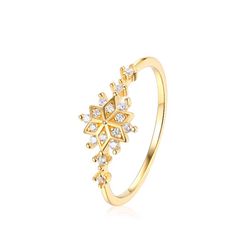 OLIVIE Stříbrný prsten SNĚHOVÁ VLOČKA GOLD 5576 
