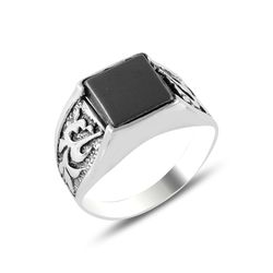 OLIVIE Pánský stříbrný prsten HEMATIT 5698 