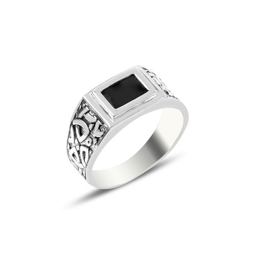 OLIVIE Pánský stříbrný prsten ONYX 5708 