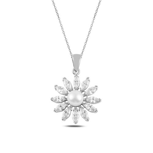 OLIVIE Stříbrný perlový náhrdelník se zirkony 478