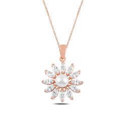 OLIVIE Stříbrný perlový náhrdelník ROSE & CZ 478