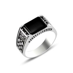 OLIVIE Pánský stříbrný prsten ONYX 5704 