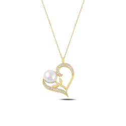 OLIVIE Stříbrný náhrdelník PERLA V SRDCI GOLD 534