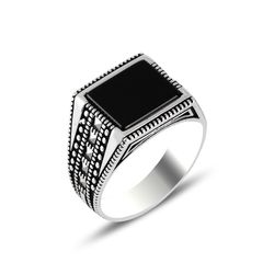 OLIVIE Pánský stříbrný prsten ONYX 5705 