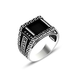 OLIVIE Pánský stříbrný prsten ONYX 5703 