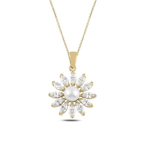 OLIVIE Stříbrný perlový náhrdelník GOLD & CZ 478